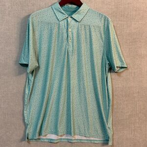 Hickey Freeman Polo Shirt Mens XL Blue Green Floral Golf Stretch Performance